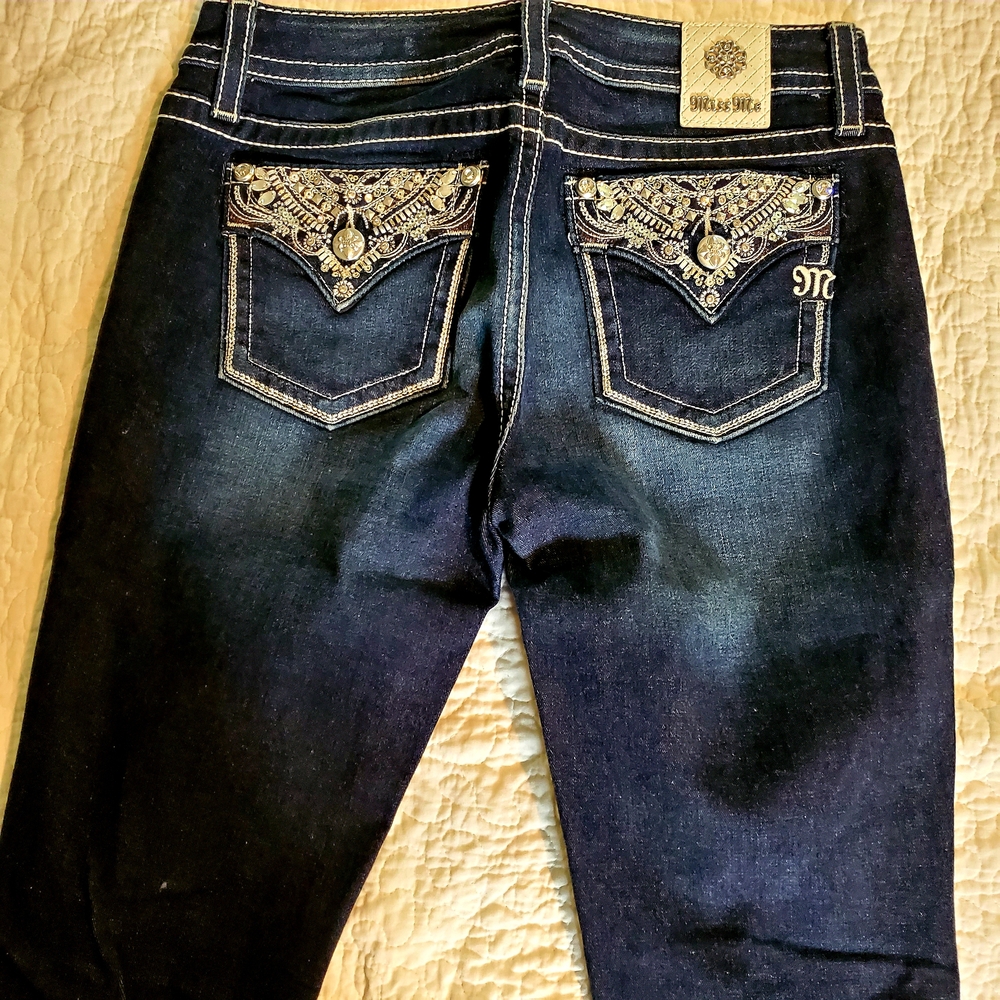Miss Me Women's Dark Blue Boot Cut Jeans with Embellished Pockets